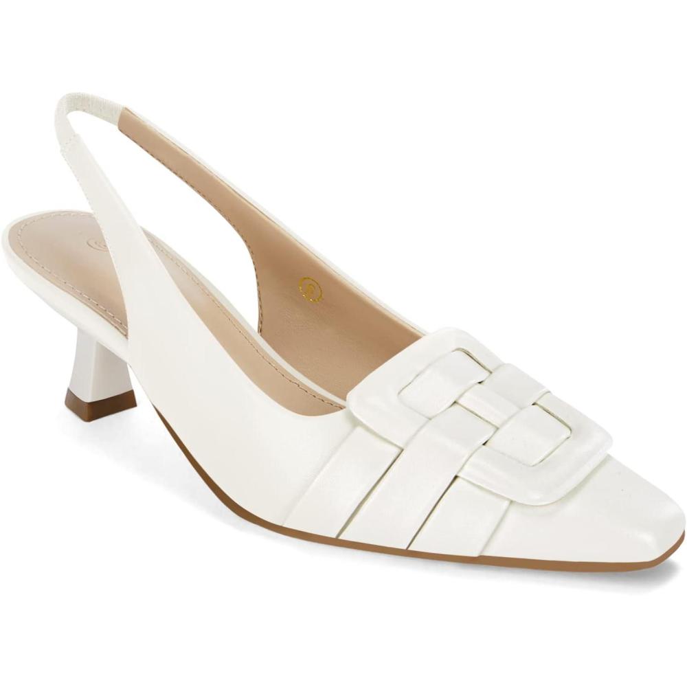 imageWomens Sling Back Kitten Heels Low Dress Shoes Slingback Pumps Pointed Closed Toe Comfortable Party Office SandalsWhitepu