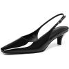 imageCoutgo Womens Kitten Low Heels Slingback Pumps Squared Point Toe Buckle Strap Wedding Party Dress ShoesBlack