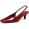 imageCoutgo Womens Kitten Low Heels Slingback Pumps Squared Point Toe Buckle Strap Wedding Party Dress ShoesBurgundy