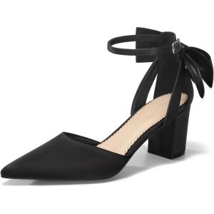 Coutgo Womens Chunky Heels Low Heel Ankle Strap D’Orsay Pumps Closed Pointed Toe Wedding Bridal Shoes(Black)