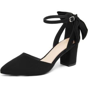 Coutgo Womens Chunky Heels Low Heel Ankle Strap D’Orsay Pumps Closed Pointed Toe Wedding Bridal Shoes(Pure Black)