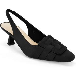 Womens Sling Back Kitten Heels Low Dress Shoes Slingback Pumps Pointed Closed Toe Comfortable Party Office Sandals(Black（suede）)