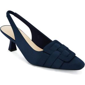 Womens Sling Back Kitten Heels Low Dress Shoes Slingback Pumps Pointed Closed Toe Comfortable Party Office Sandals(Navy Blue（suede）)