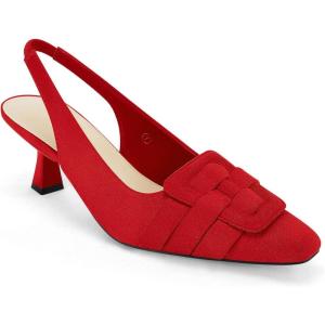 Womens Sling Back Kitten Heels Low Dress Shoes Slingback Pumps Pointed Closed Toe Comfortable Party Office Sandals(Red（suede）)