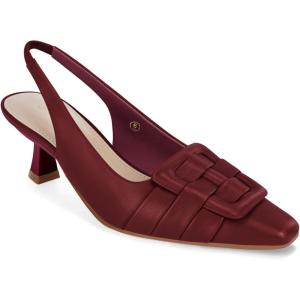 Womens Sling Back Kitten Heels Low Dress Shoes Slingback Pumps Pointed Closed Toe Comfortable Party Office Sandals(Wine Red（pu）)