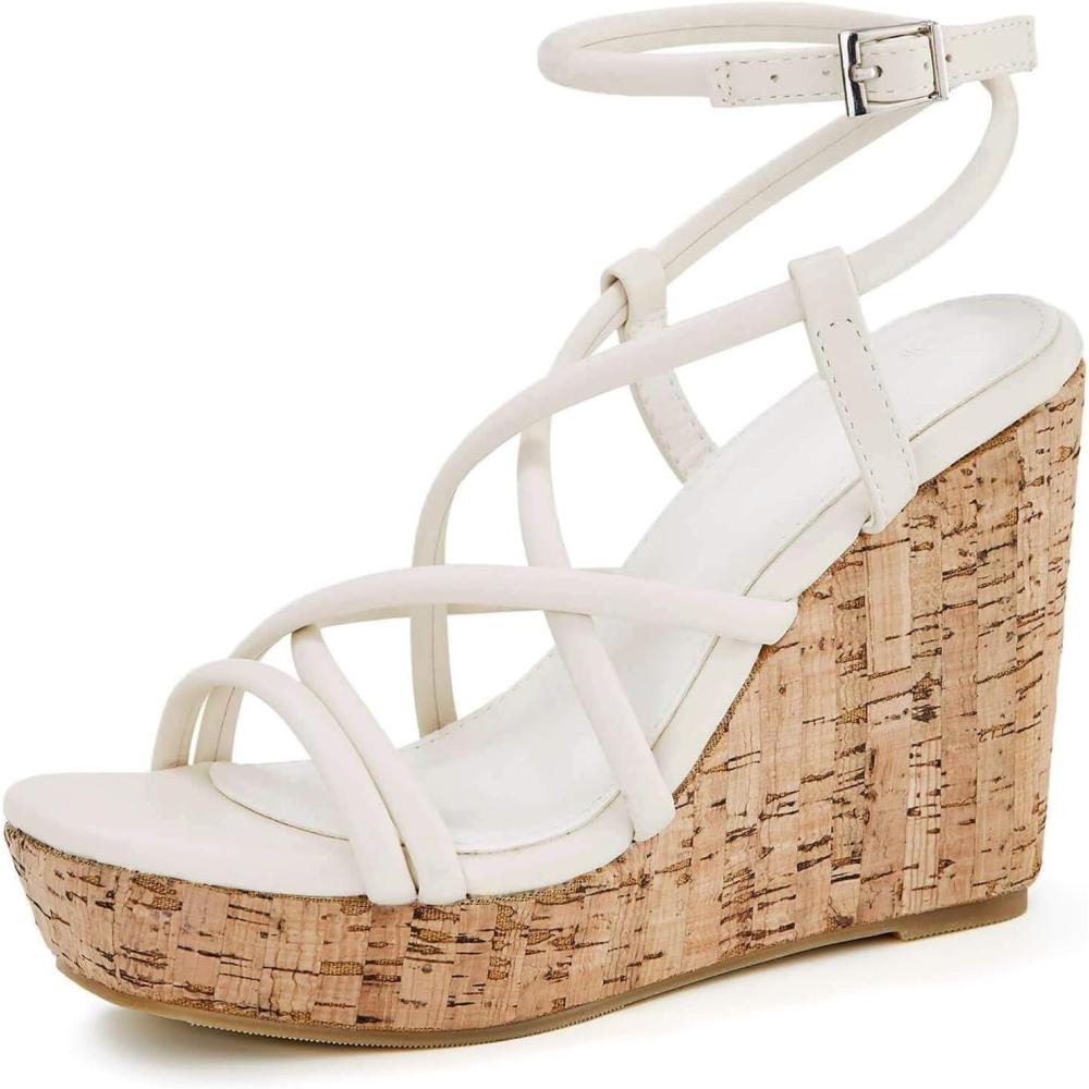 imageCoutgo Women Platform Wedge Sandals Cork Slingback Wedges Espadrilles Heels Summer ShoesOffwhite