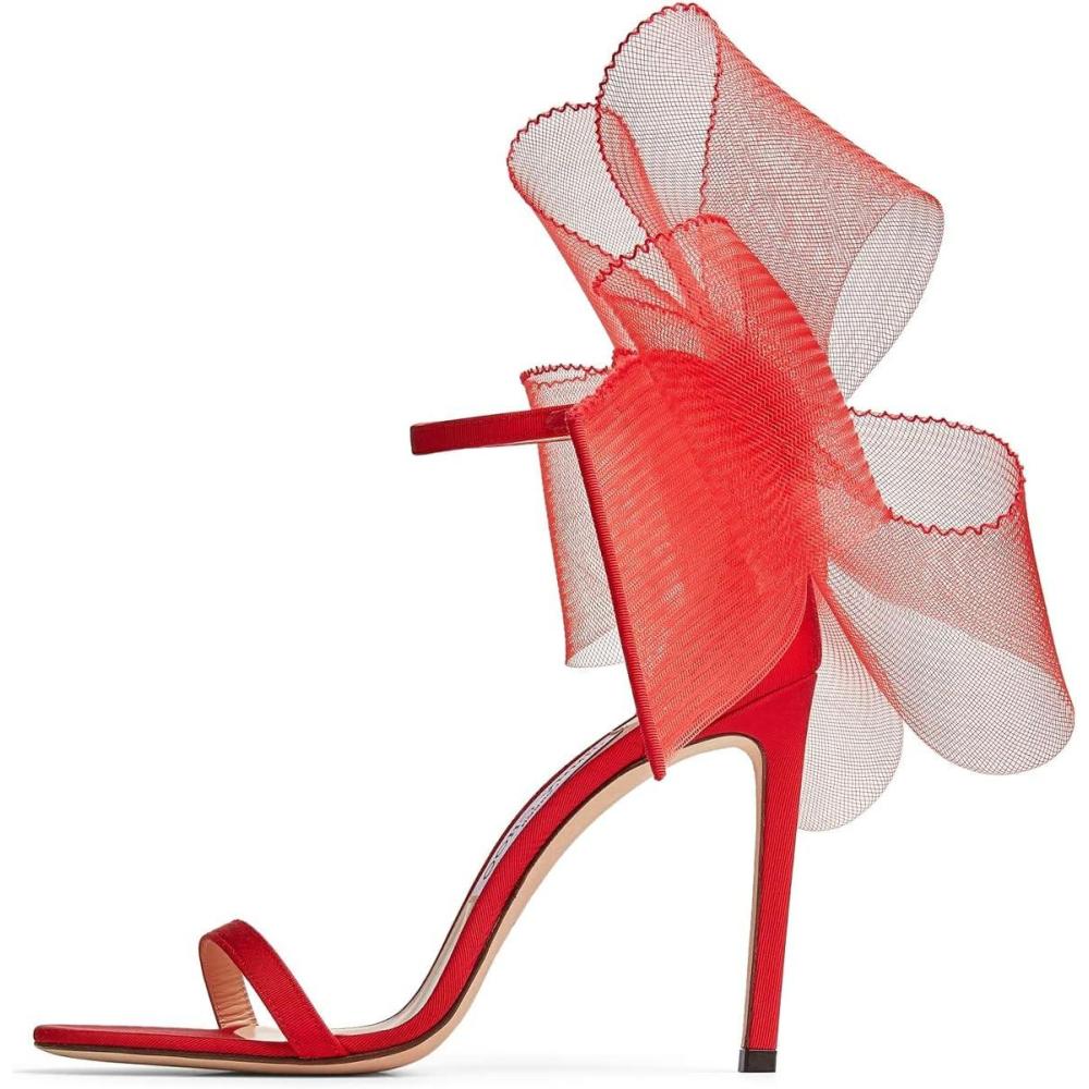 imageCoutgo Womens Bow Heels Open Toe Stiletto Heels One Strap Party Summer High Heeled Sandals Asymmetric NonRemovable Bow KnotRed