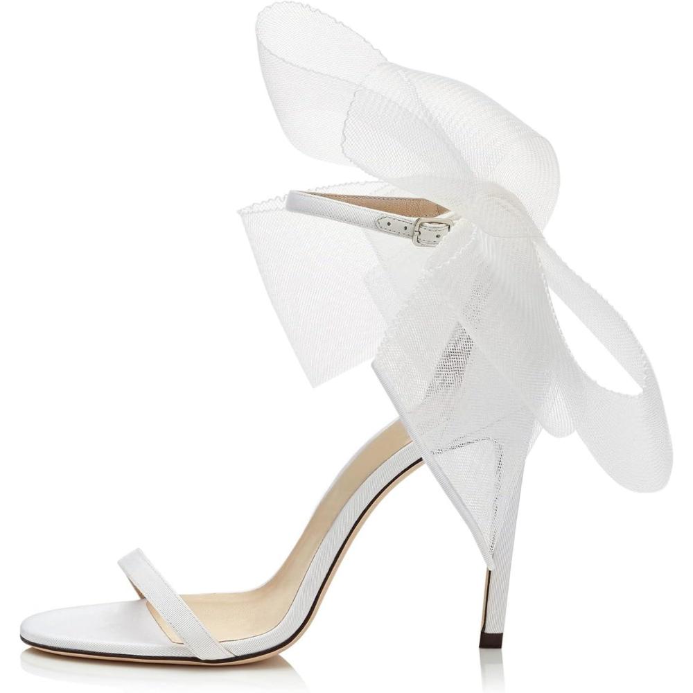 imageCoutgo Womens Bow Heels Open Toe Stiletto Heels One Strap Party Summer High Heeled Sandals Asymmetric NonRemovable Bow KnotWhite
