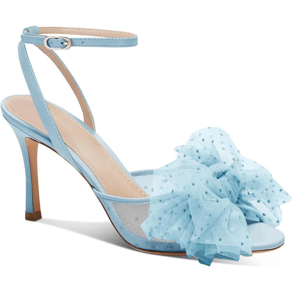 imageCoutgo Womens Bow Tie Heels Sandals Slingback Peep Toe Wedding Heels Mesh High Stiletto Heel Summer Cute Wedding Bridal ShoesSky Blue