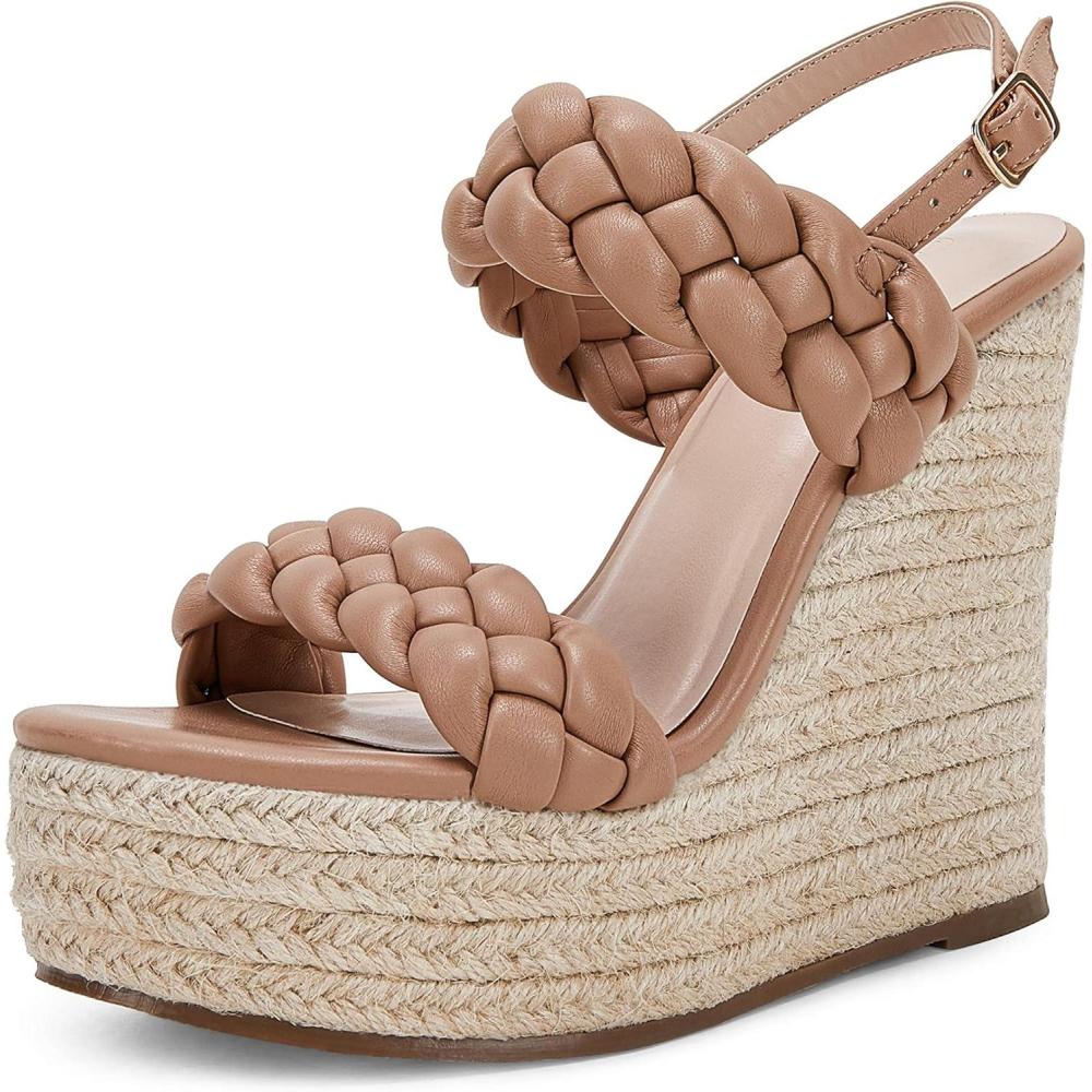 imageCoutgo Womens Braided Espadrille Platform Wedge Sandals Open Toe Two Strap Ankle Buckle Summer ShoesKhaki
