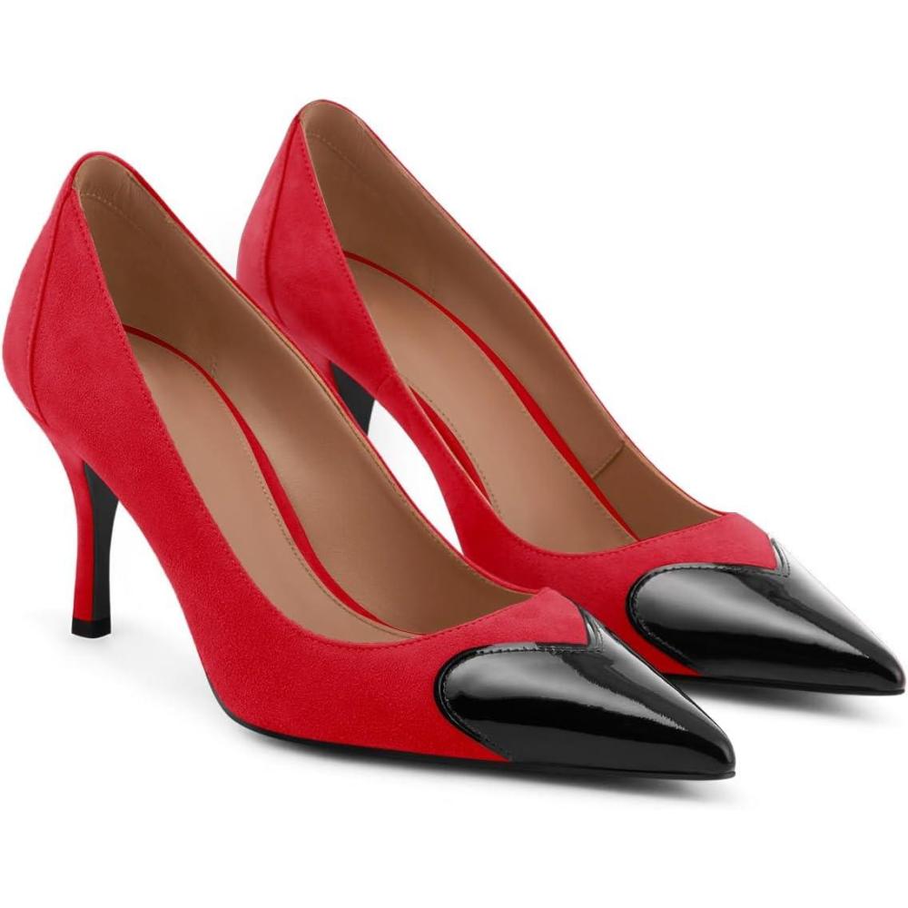 imageCoutgo Womens Closed Pointed Toe Pumps Heart Stiletto High Heels Wedding Bride Dress ShoesRed