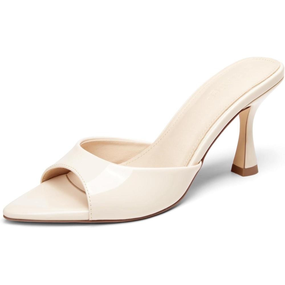 imageCoutgo Womens Heeled Mules Pointed Peep Toe High Heels Slip On Backless Mule Sandals Dress ShoesBeige