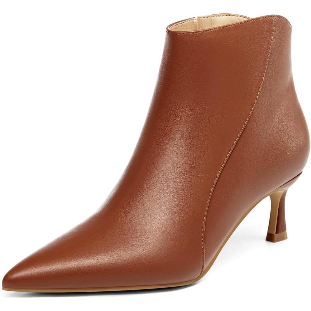 imageCoutgo Womens Kitten Heel Ankle Boots Pointed Toe Side Zipper Fall Winter Booties ShoesDark Brown