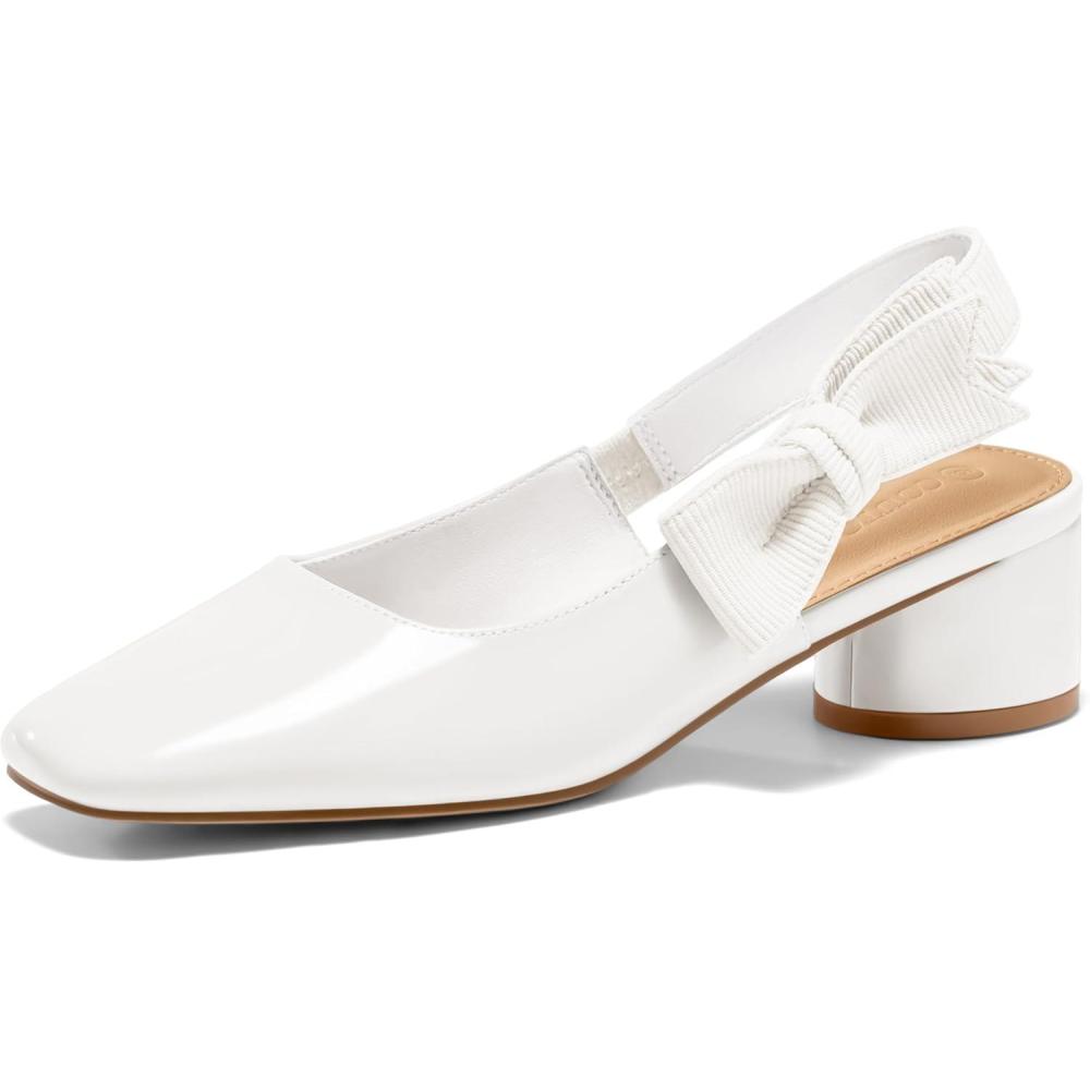 imageCoutgo Womens Low Block Heels Slingback Bow Closed Square Toe Slip On Work Pumps Dress ShoesWhite