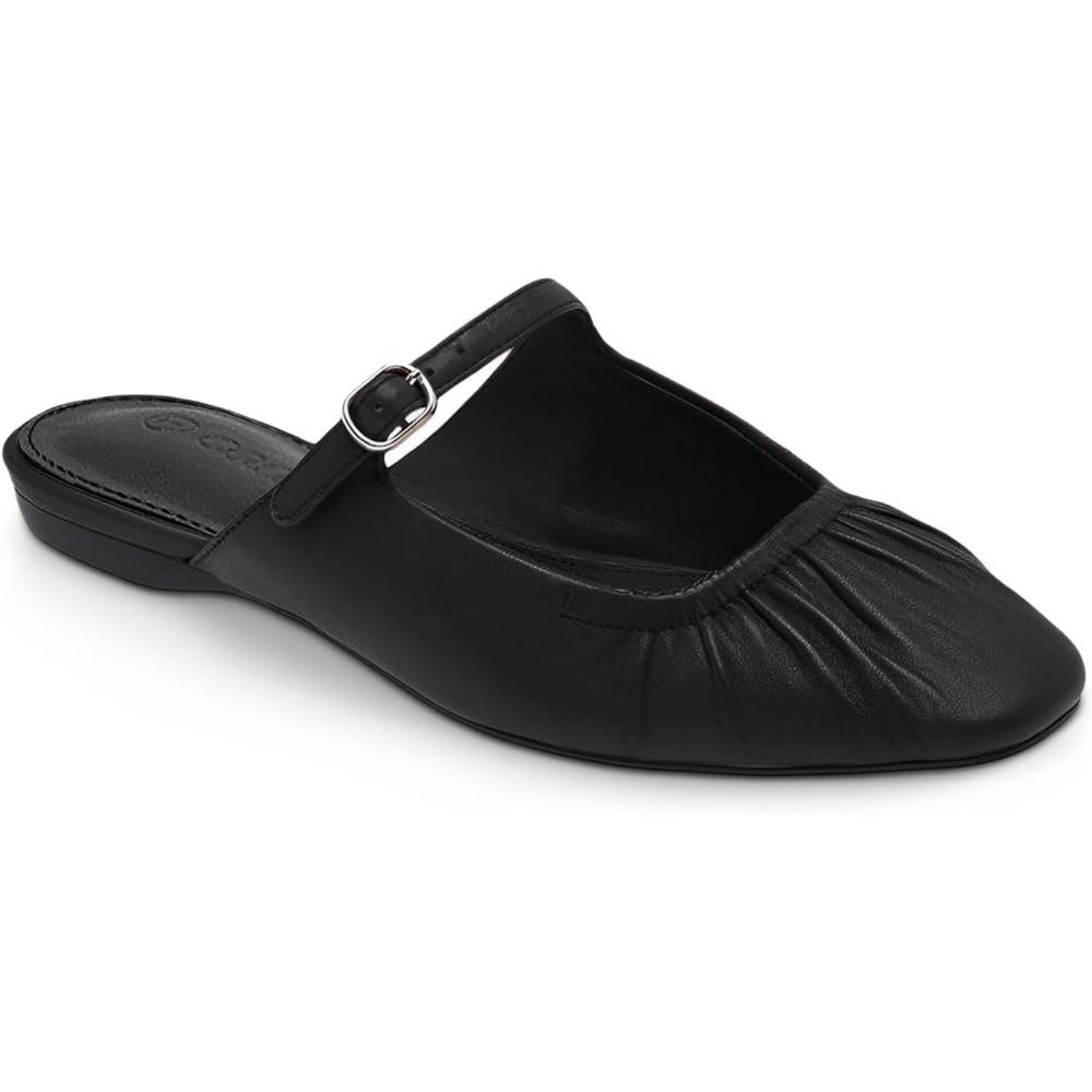 imageCoutgo Womens Mules Mary Jane Flats Closed Toe Pleated Slip on Shoes Dressy Casual SlidesBlack