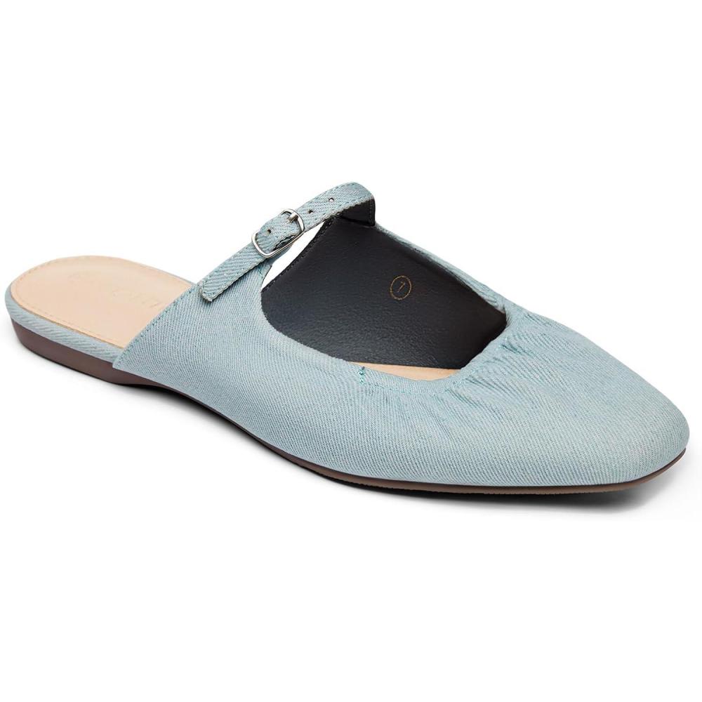 imageCoutgo Womens Mules Mary Jane Flats Closed Toe Pleated Slip on Shoes Dressy Casual SlidesBlue