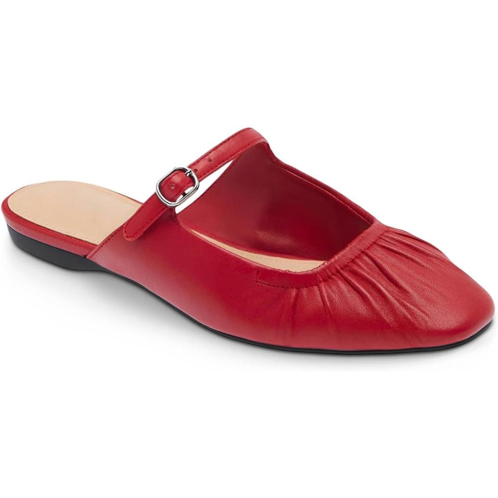 imageCoutgo Womens Mules Mary Jane Flats Closed Toe Pleated Slip on Shoes Dressy Casual SlidesRed