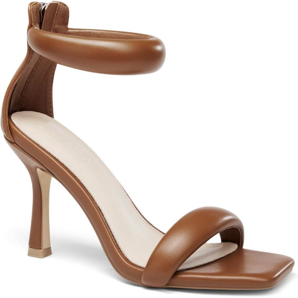 imageCoutgo Womens One Strap Heeled Sandals Square Open Toe Stiletto Heels Ankle Buckle Strap Summer Pump ShoesBrown