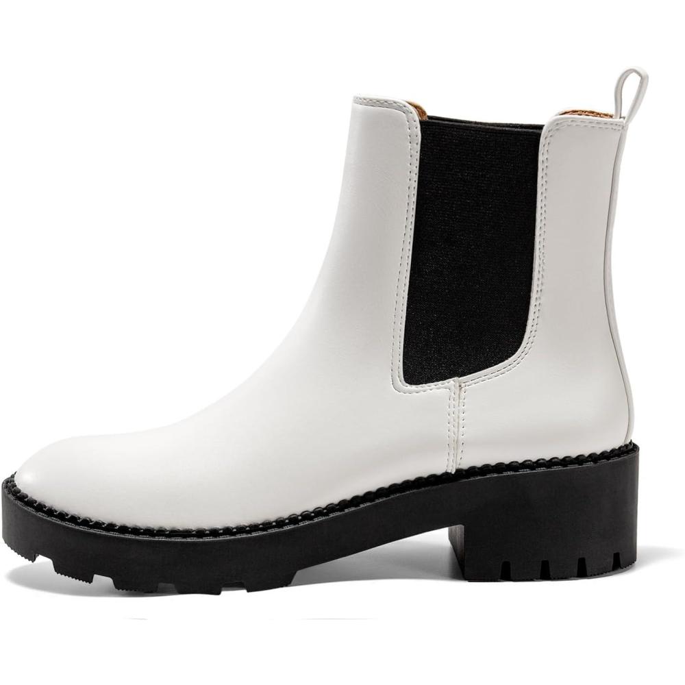 imageCoutgo Womens Platform Chunky Low Heel Slip on Chelsea Boots Suede Elastic Ankle BootsWhite