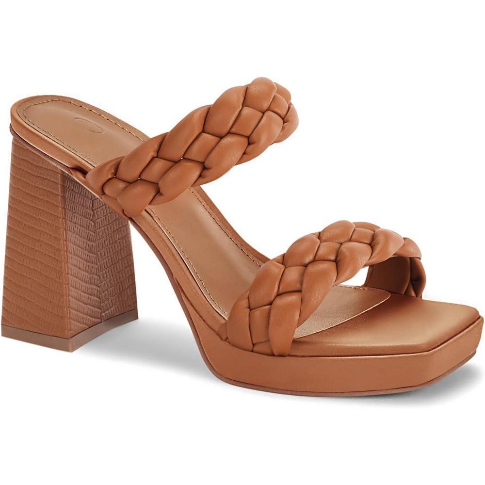 imageCoutgo Womens Platform Heels Chunky Heel Braided Heeled Sandals Slip on High Mules Party Summer Dress ShoesBrown