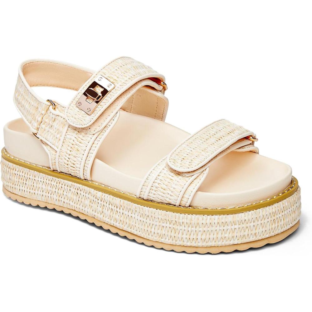 imageCoutgo Womens Platform Sandals Comfortable Flat Sandals Double Strap Footbed Summer Beach SandalsBeigenatural Raffia