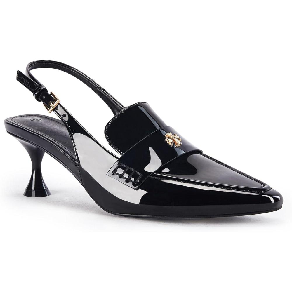imageCoutgo Womens Pointed Toe Sandals Slingback Kitten Heel Pumps Slip On Ankle Buckle Dress ShoesBlack