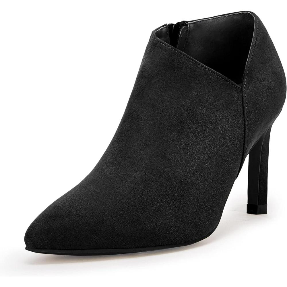 imageCoutgo Womens Pointed Toe V Cut Ankle Boots Kitten Heel Side Zip Office BootiesBlack1