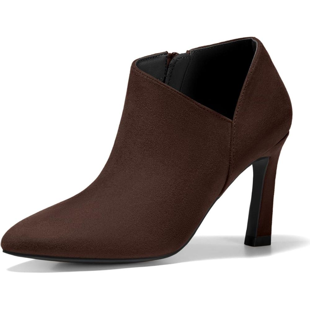 imageCoutgo Womens Pointed Toe V Cut Ankle Boots Kitten Heel Side Zip Office BootiesChocolate