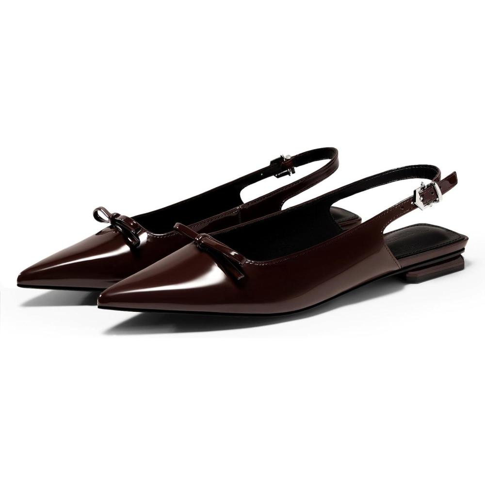 imageCoutgo Womens Slingback Flats Bow Slip on Dress Shoes Buckle Comfortable Ballet Flats Pointed Toe Flat Party Work ShoesRedbrown