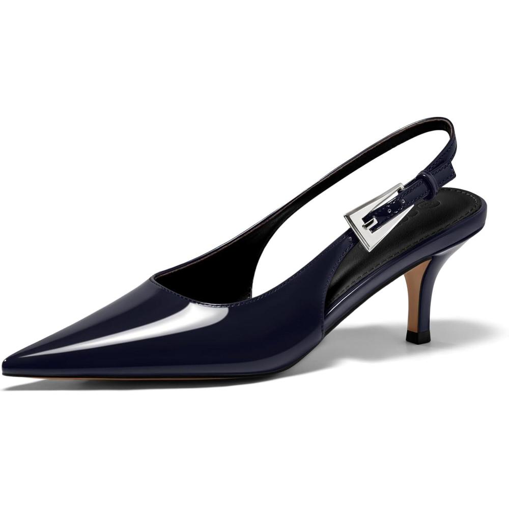 imageCoutgo Womens Slingback Heels Kitten Low Heel Dress Shoes Closed Pointed Toe Buckle Pumps Work Wedding ShoesNavy