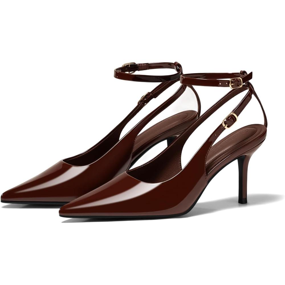 imageCoutgo Womens Slingback High Heels Closed Pointed Toe Pumps Ankle Strap Work Dress ShoesCoffee