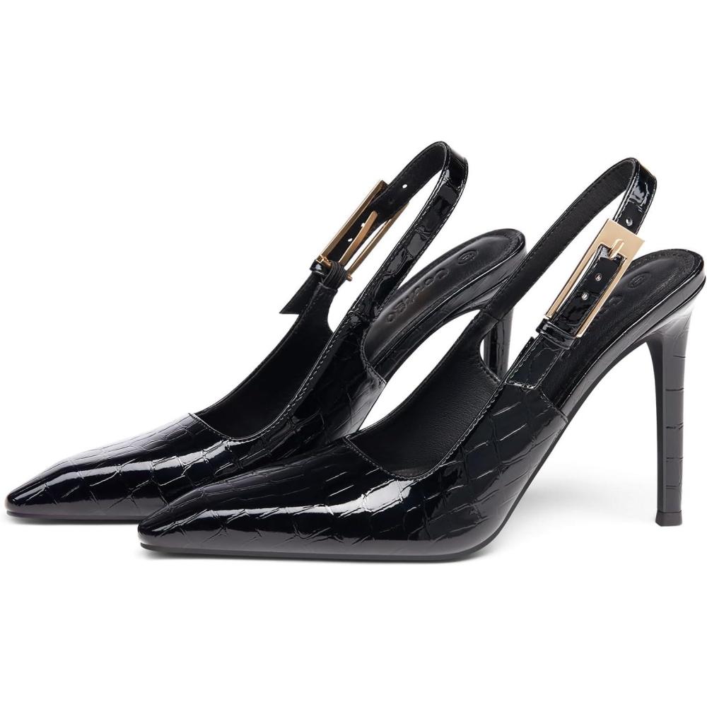 imageCoutgo Womens Slingback High Heels Pointed Toe Stilettos Metal Buckle Dress Party Pump ShoesCool Black