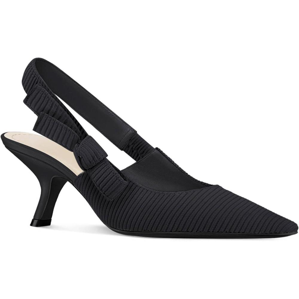imageCoutgo Womens Slingback Kitten Heels Closed Pointed Toe Bowknot Knitted Slip On Work Pumps Dress ShoesBlack