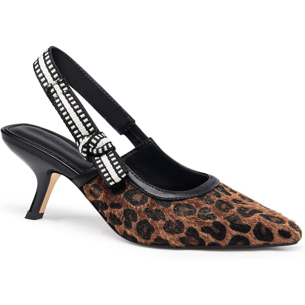 imageCoutgo Womens Slingback Kitten Heels Closed Pointed Toe Bowknot Knitted Slip On Work Pumps Dress ShoesLeopard