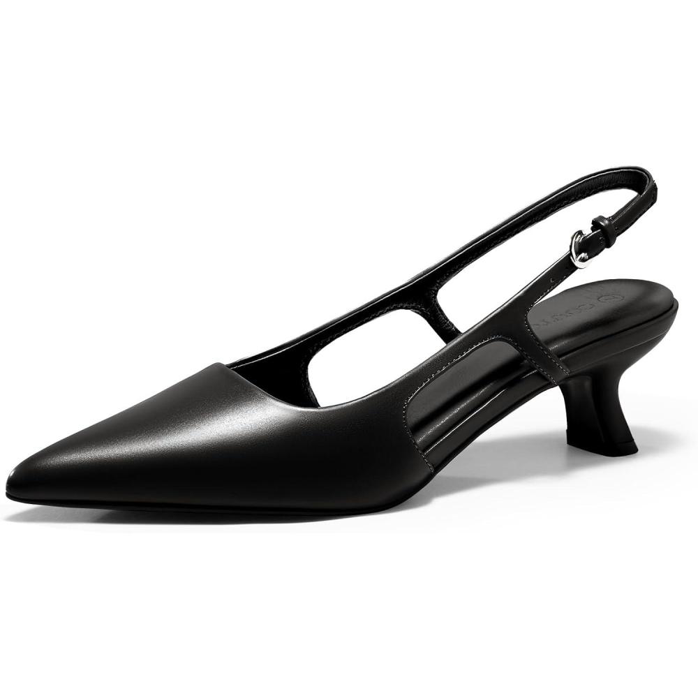 imageCoutgo Womens Slingback Kitten Heels Closed Pointed Toe Pumps Ankle Strap Work Dress ShoesBlack
