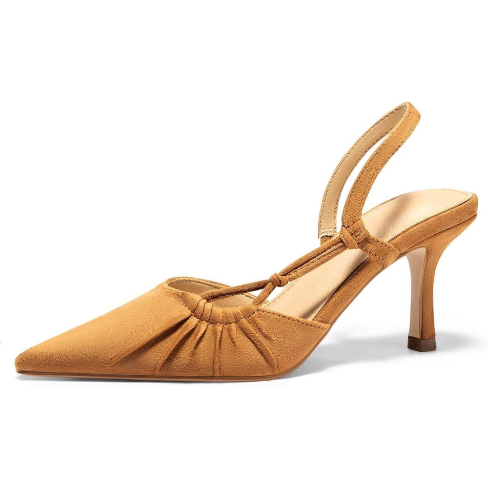 imageCoutgo Womens Slingback Kitten Heels Closed Pointed Toe Pumps DOrsay Wedding Party Dress ShoesLight Brown