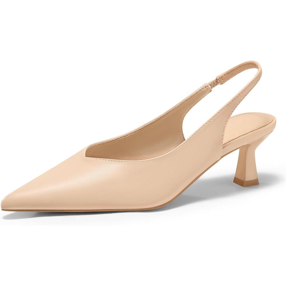 imageCoutgo Womens Slingback Kitten Heels Low Heel Closed Pointed Toe Pumps Heeled Sandals Dress Work ShoesKhaki