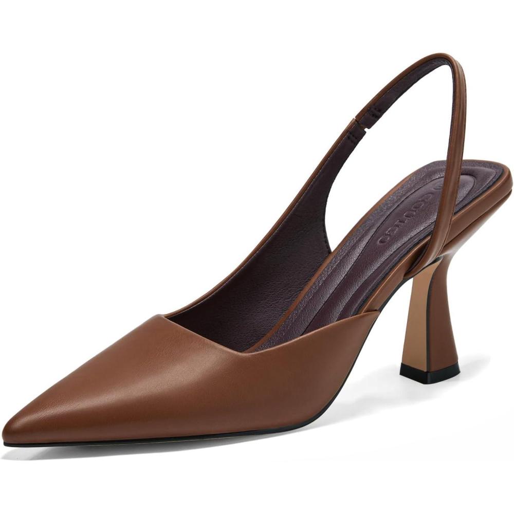 imageCoutgo Womens Slingback Stiletto High Heels Closed Pointed Toe Pumps DOrsay Sexy Office Dress ShoesBrown