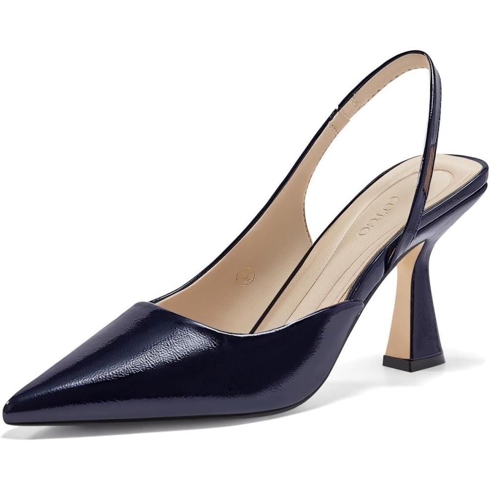 imageCoutgo Womens Slingback Stiletto High Heels Closed Pointed Toe Pumps DOrsay Sexy Office Dress ShoesNavy