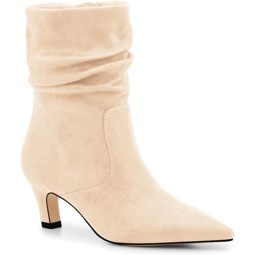 imageCoutgo Womens Slouchy Ankle Boots Low Kitten Heel Pointed Toe Booties Side Zipper Fall ShoesBeige
