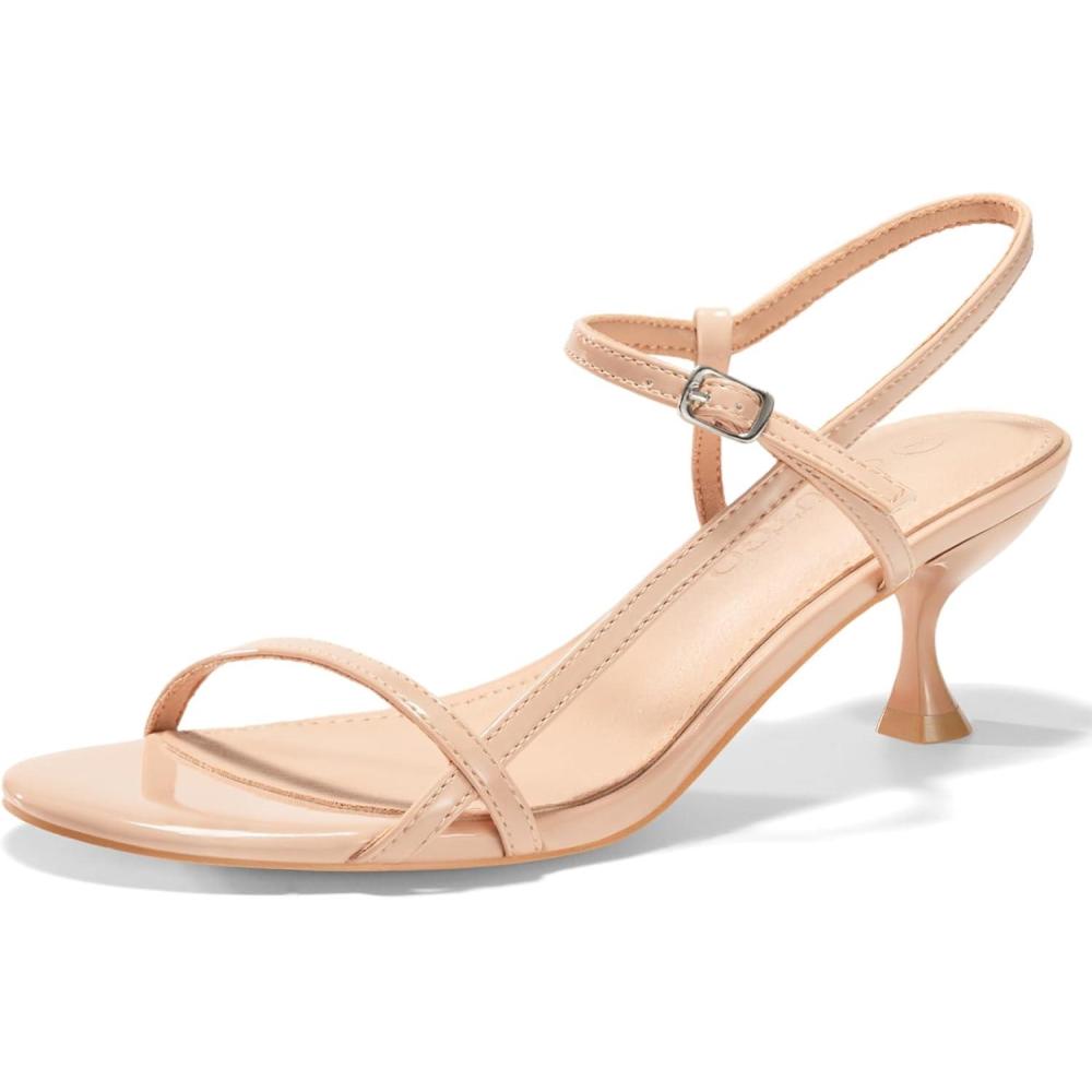 imageCoutgo Womens Strappy Heeled Sandals Kitten Low Heel Open Toe Ankle Strap Party Wedding Dress ShoesNude Pink