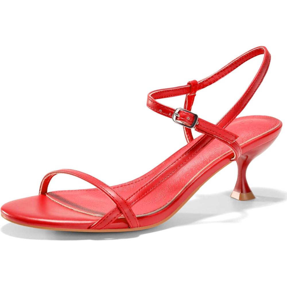 imageCoutgo Womens Strappy Heeled Sandals Kitten Low Heel Open Toe Ankle Strap Party Wedding Dress ShoesRed