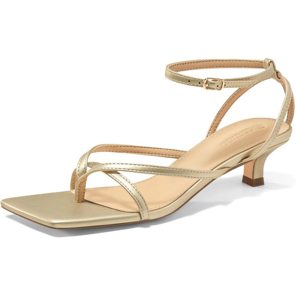 imageCoutgo Womens Strappy Low Kitten Heels Sandals Open Square Toe Flip Flop Summer Dress Party ShoesGold