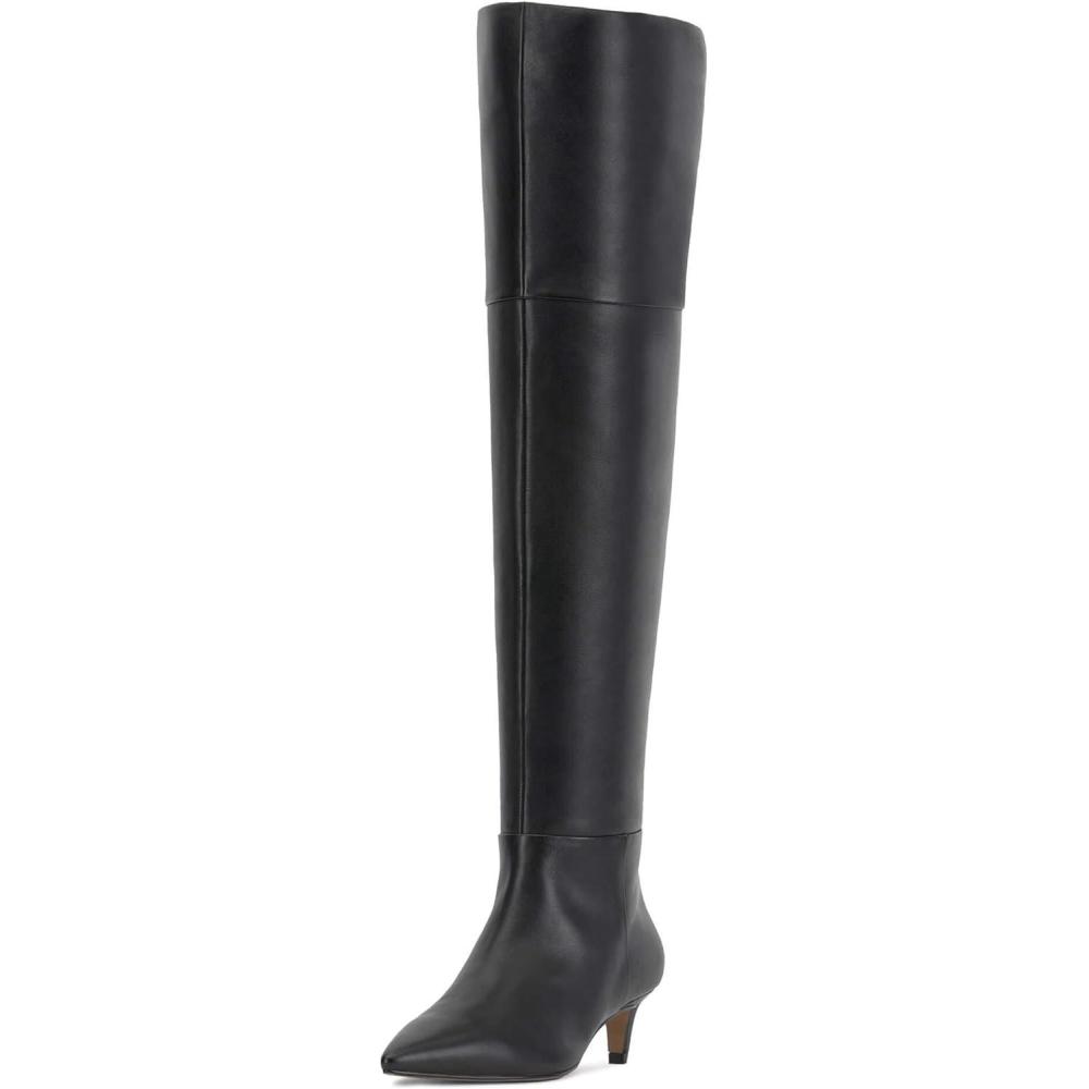 imageCoutgo Womens Thigh High Boots Over The Knee Kitten Heel Pointed Toe Long Boots Fall ShoesBlack Pu