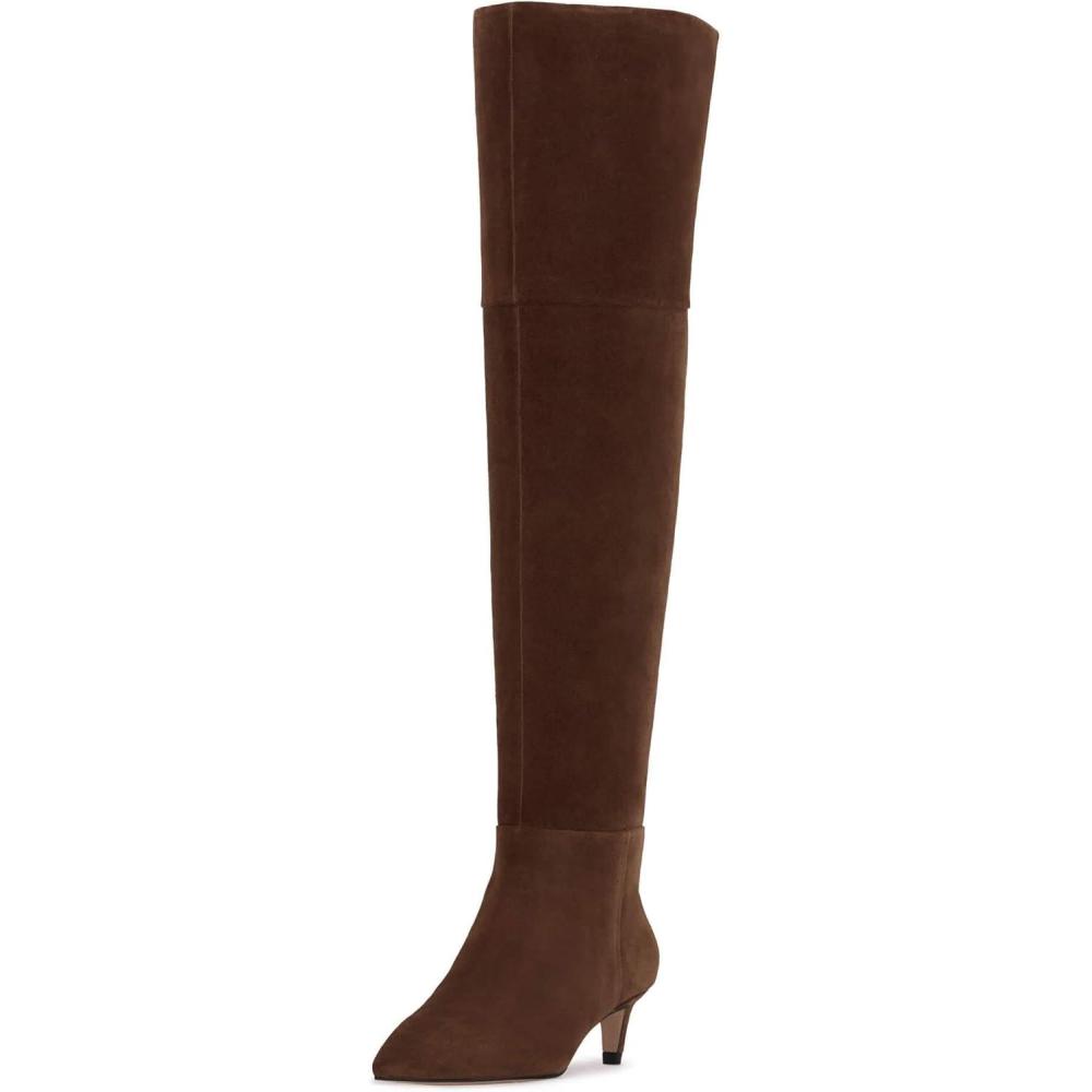 imageCoutgo Womens Thigh High Boots Over The Knee Kitten Heel Pointed Toe Long Boots Fall ShoesChocolate Suede