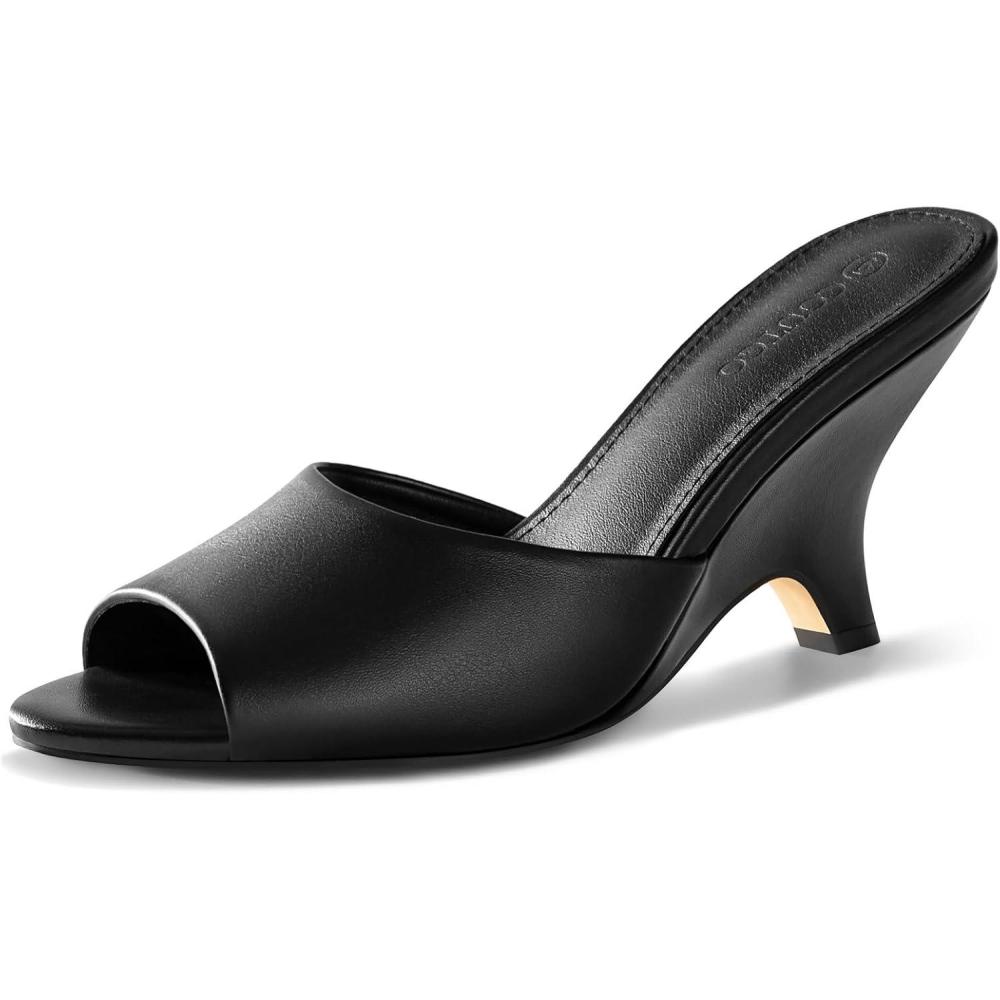 imageCoutgo Womens Wedge Heels Sandals Pointed Open Toe Slide Sandals Slip On Backless Summer Dress ShoesBlack
