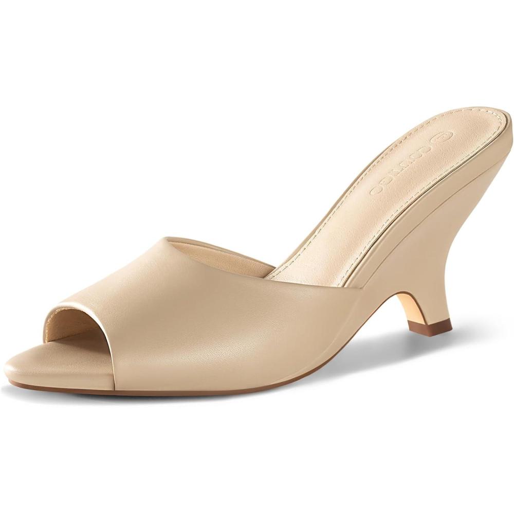 imageCoutgo Womens Wedge Heels Sandals Pointed Open Toe Slide Sandals Slip On Backless Summer Dress ShoesKhaki
