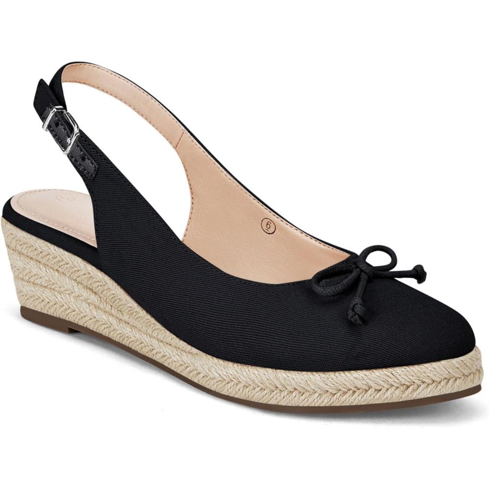 imageWomens Closed Toe Espadrilles Wedges Shoes Platform Slingback Mid Low Heel Canvas Bow Dress SandalsBlack