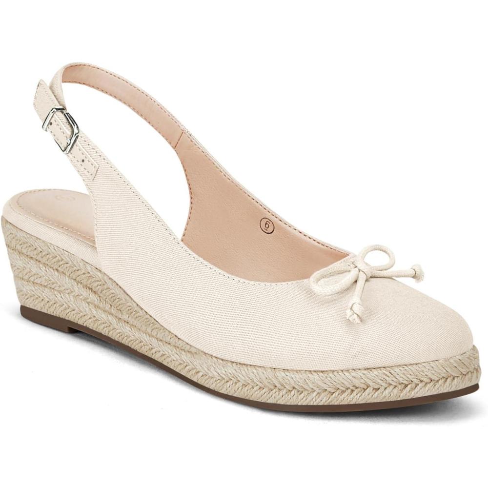 imageWomens Closed Toe Espadrilles Wedges Shoes Platform Slingback Mid Low Heel Canvas Bow Dress SandalsNude