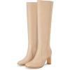 imageCoutgo Womens Square Toe Knee High Boots Leather Chunky Heel Fashion Dressy Winter Shoes with Side ZipperKhaki